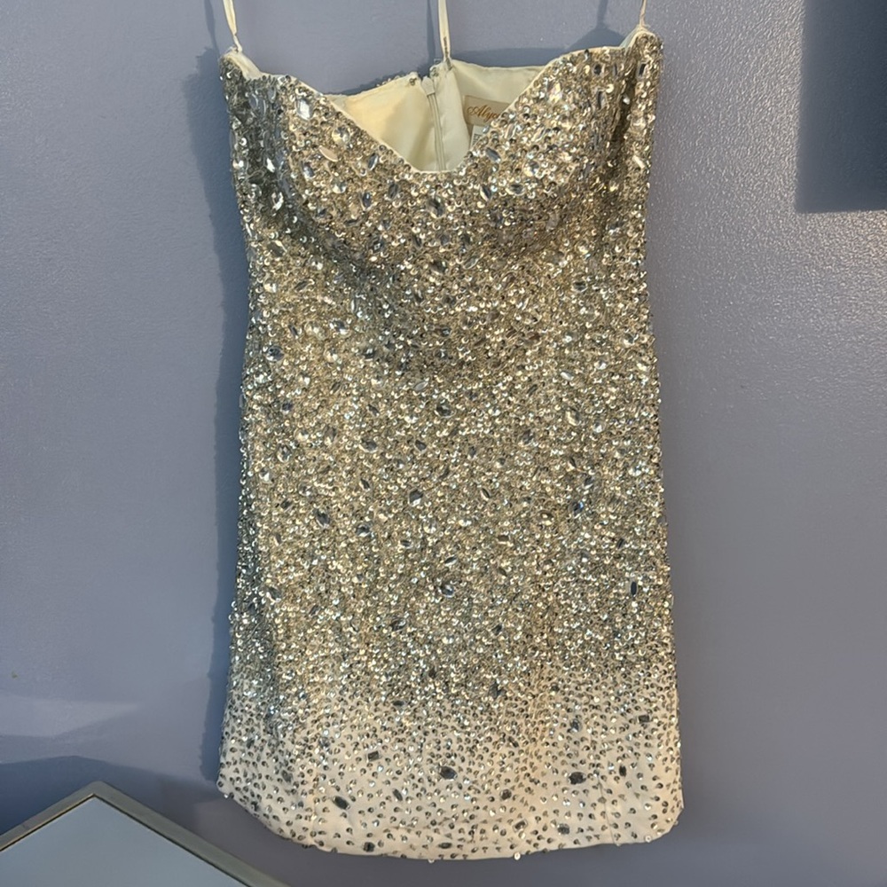 Alyce Paris White Rhinestone Dress